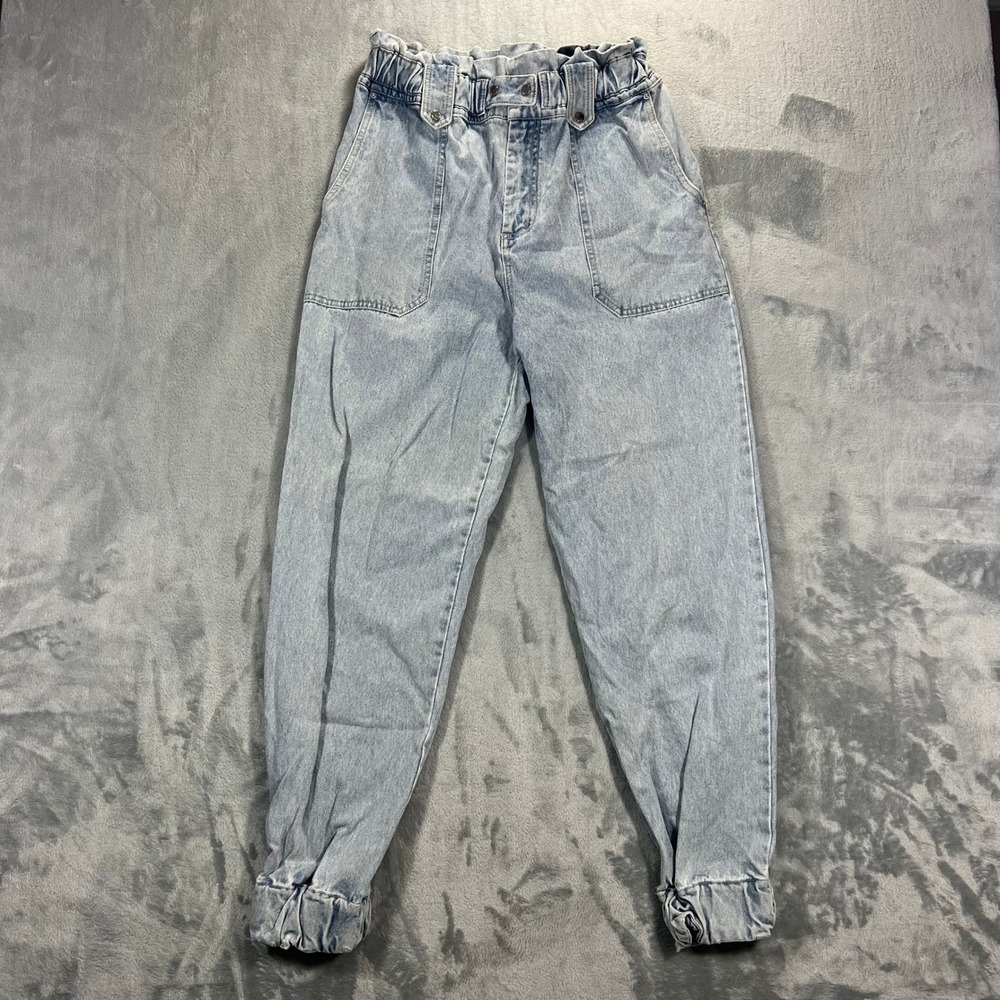 Magali Pascal Jeans Jogger Womens Medium Light Wash 100 Cotton Paperbag Waist
